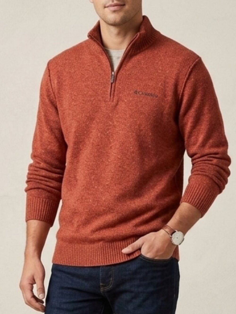 Columbia Sportswear Wool Blend Quarter Zip Mock Neck Knit Red Sweater L